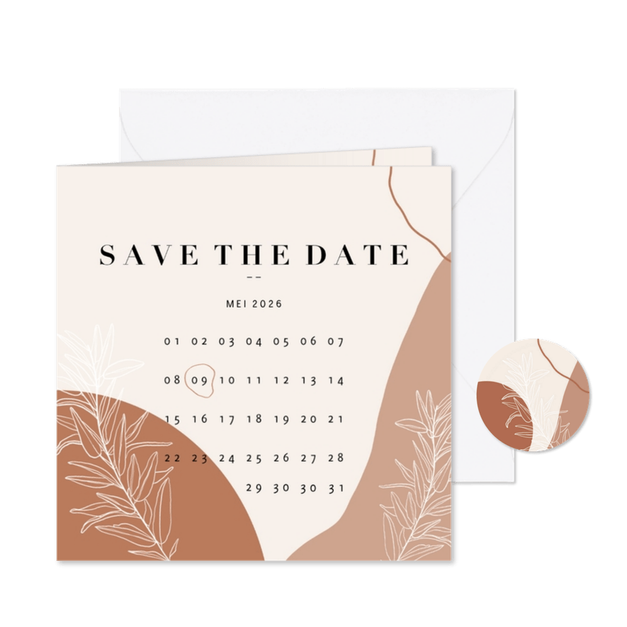 Save the date communie abstracte vormen aardetint - Kaartimpressie