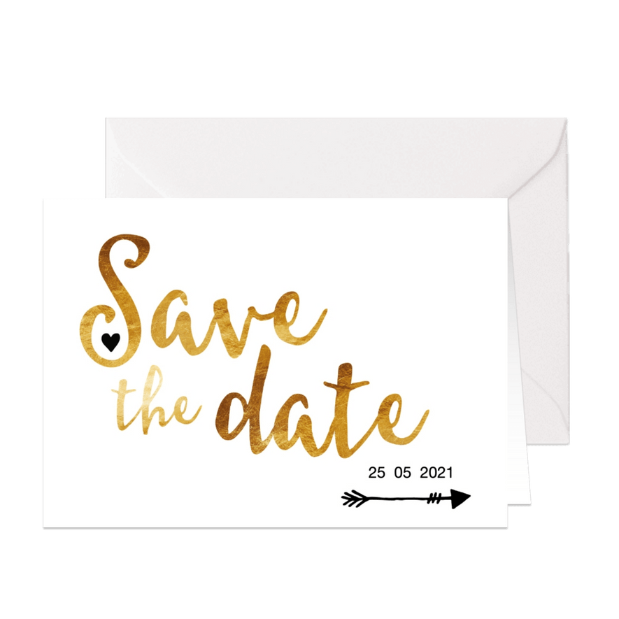 Save the date in gouden letters - Kaartimpressie