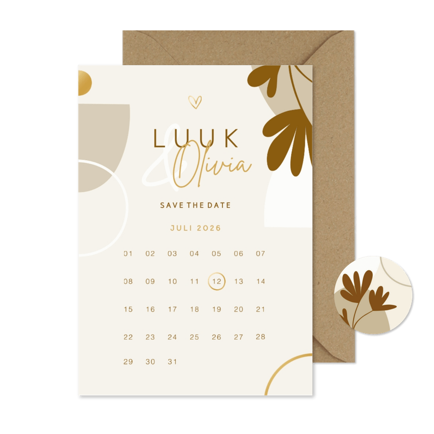 Save the date kaart abstracte vormen kalender - Kaartimpressie