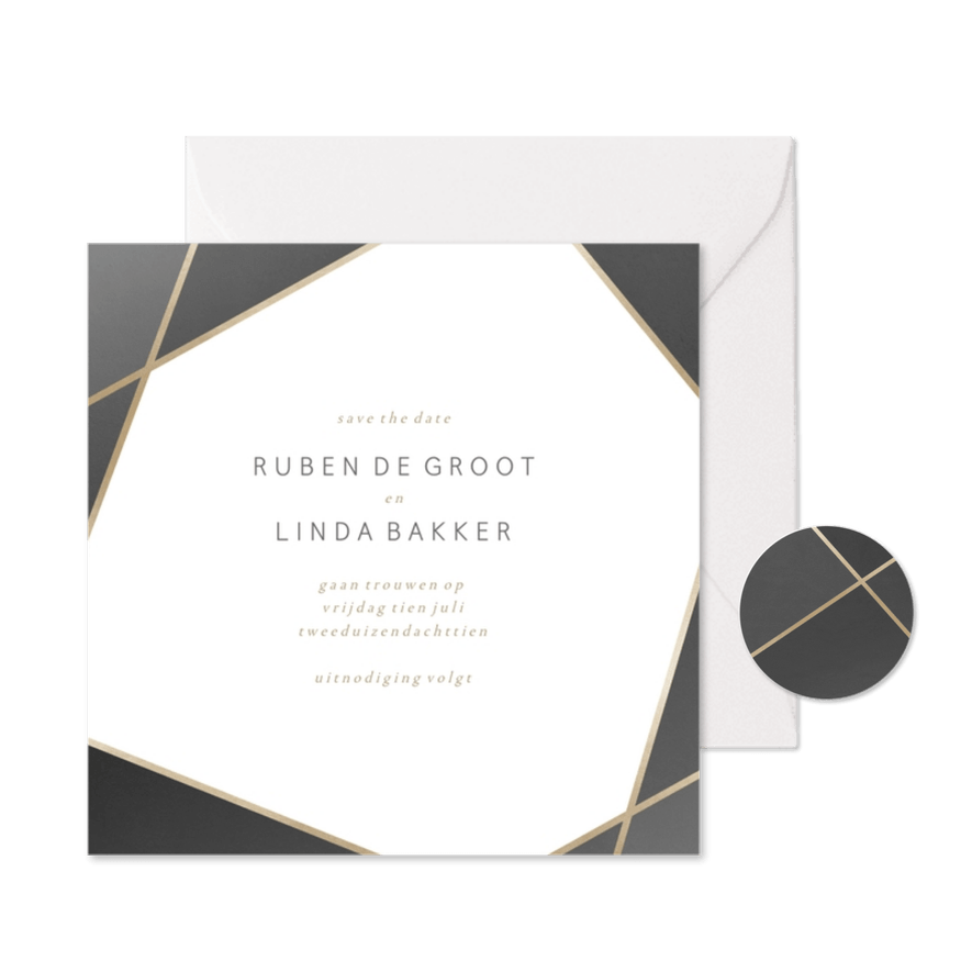 Save the date kaart geometrisch patroon grijs - Kaartimpressie