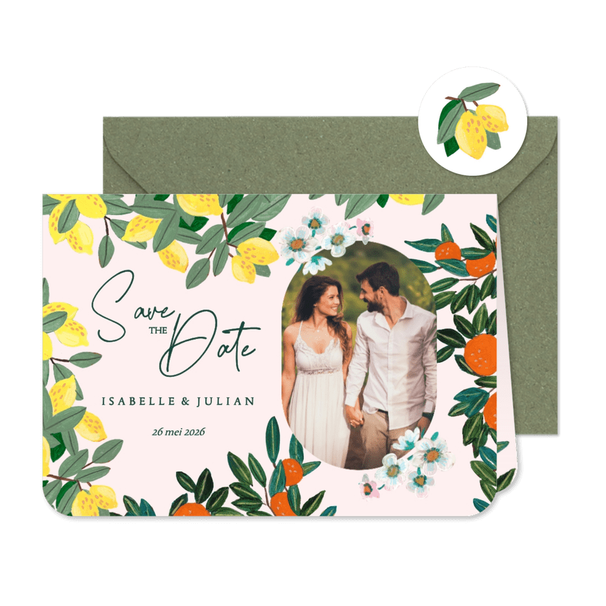 Save the Date kaart Italiaanse bruiloft zomer - Kaartimpressie