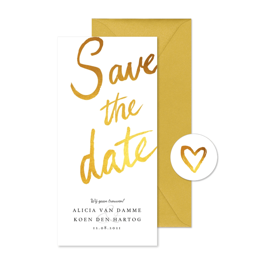 Save the date kaart klassiek en stijlvol met goud & kalender - Kaartimpressie