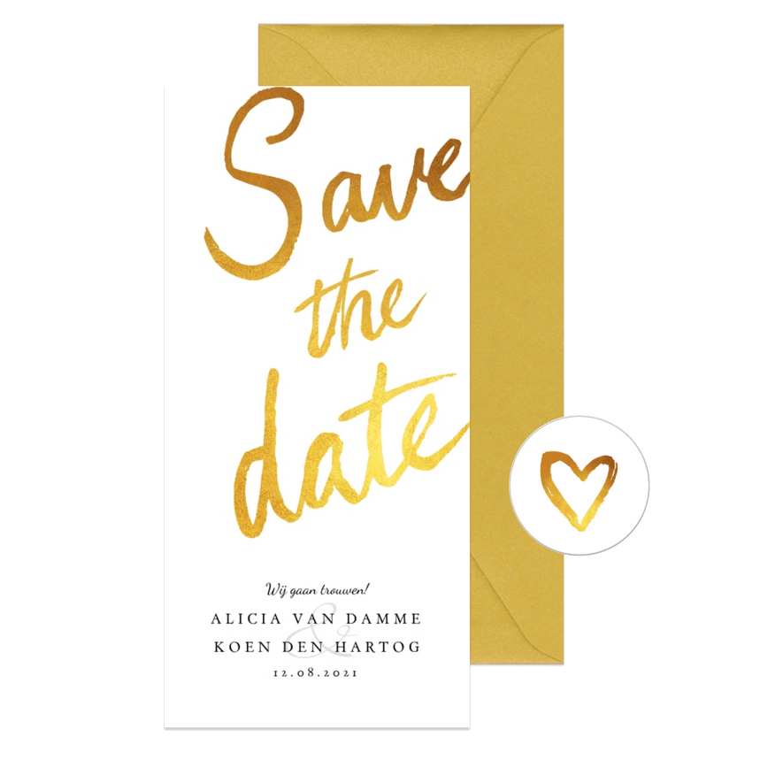 Save the date kaart klassiek en stijlvol met goud & kalender - Kaartimpressie