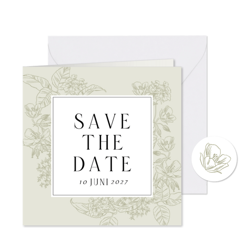 Save the date kaart klassiek stijlvol kader botanisch - Kaartimpressie