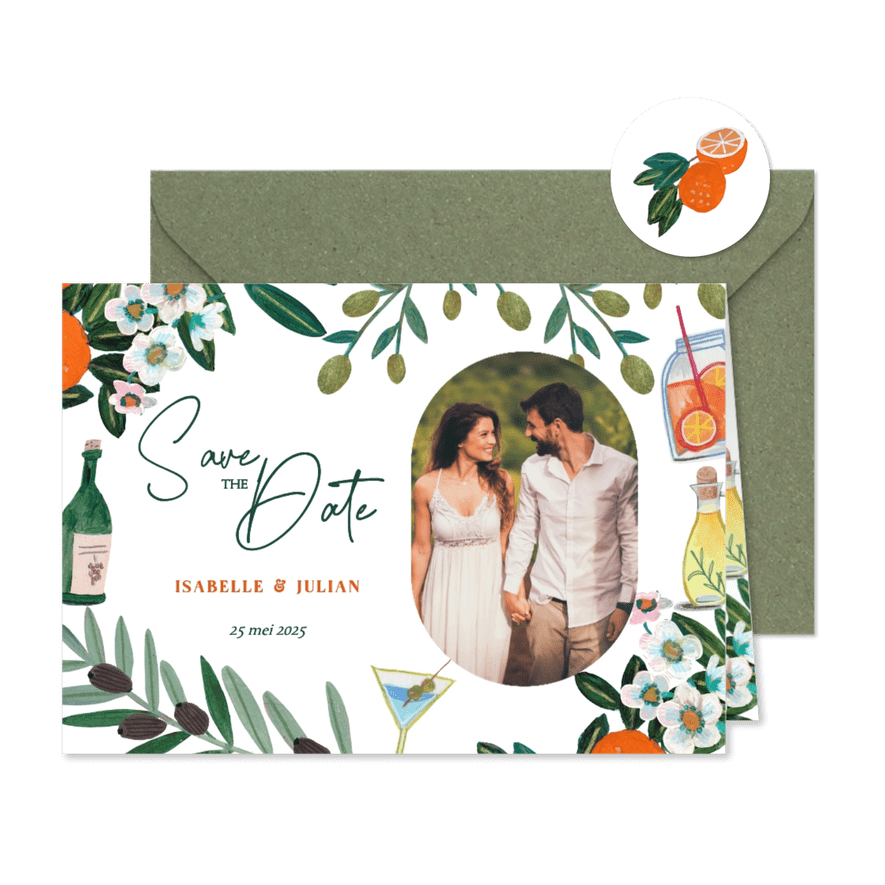 Save the Date kaart mediterraanse zomer - Kaartimpressie
