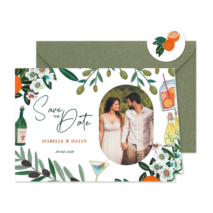 Save the Date kaart mediterraanse zomer - Kaartimpressie