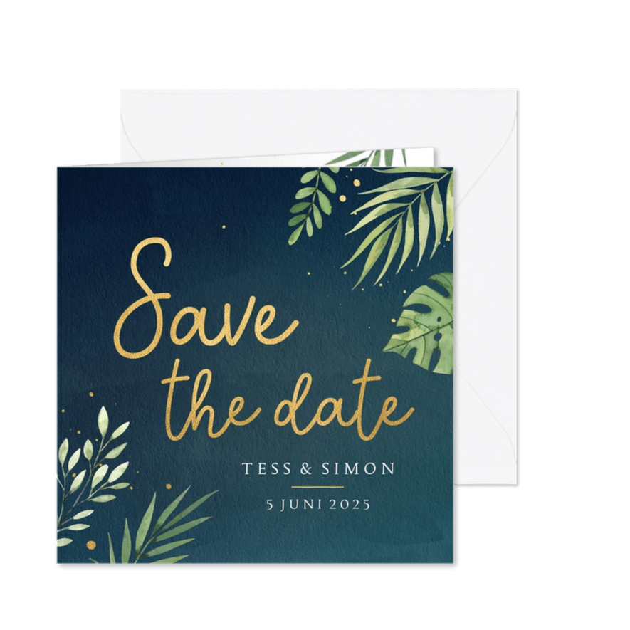 Save the date kaart met donkere achtergrond - Kaartimpressie