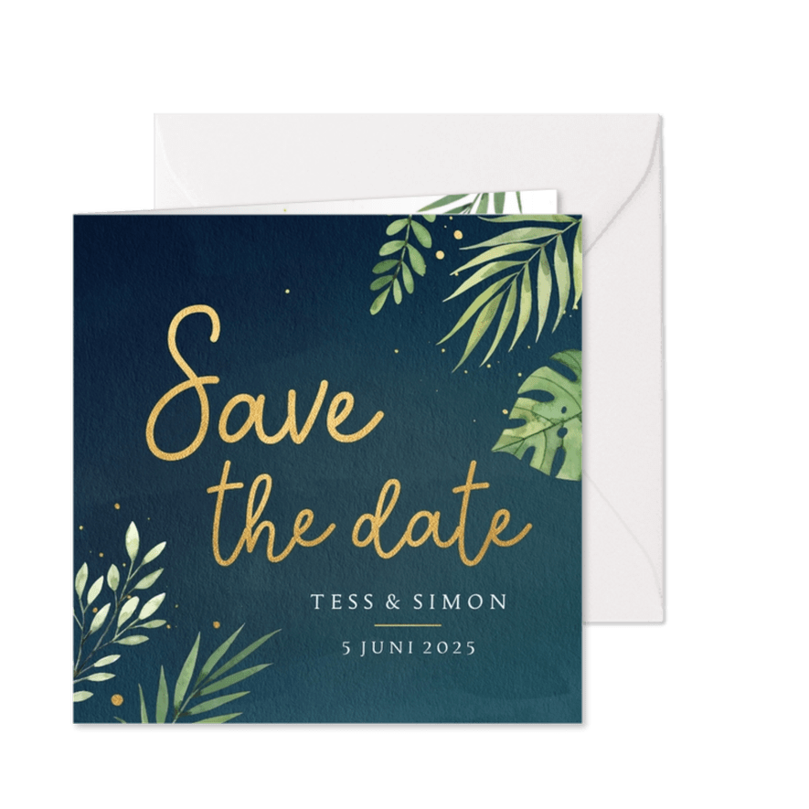 Save the date kaart met donkere achtergrond - Kaartimpressie