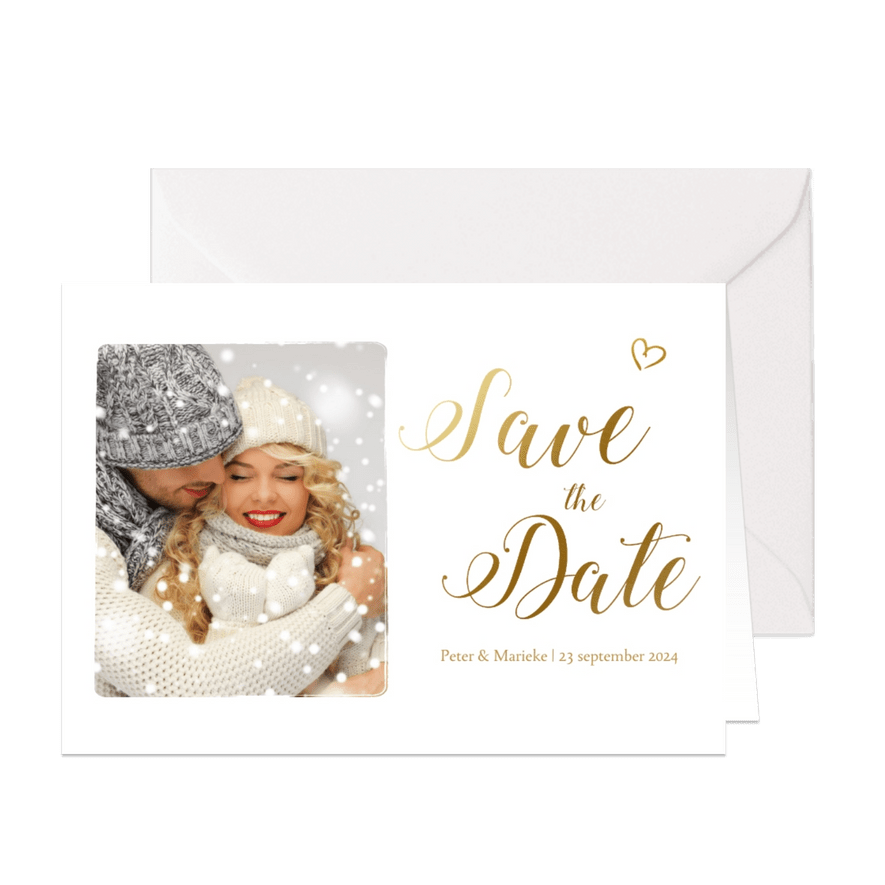 Save the date kaart met gouden letters - Kaartimpressie