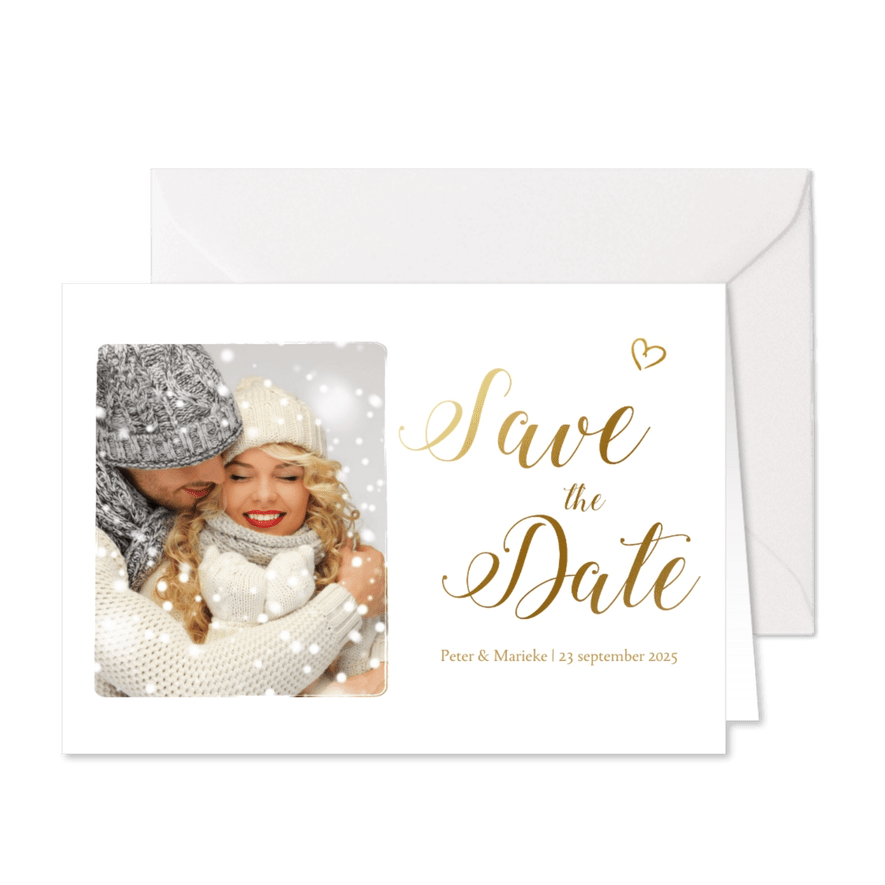 Save the date kaart met gouden letters - Kaartimpressie