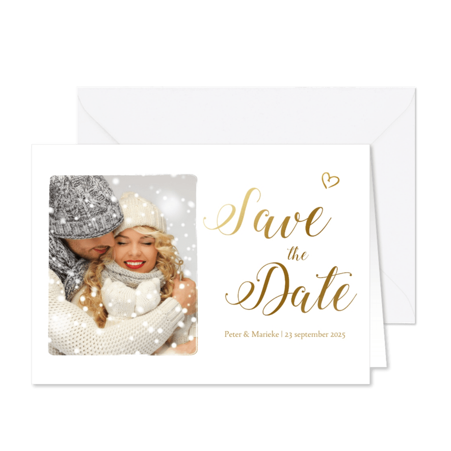 Save the date kaart met gouden letters - Kaartimpressie