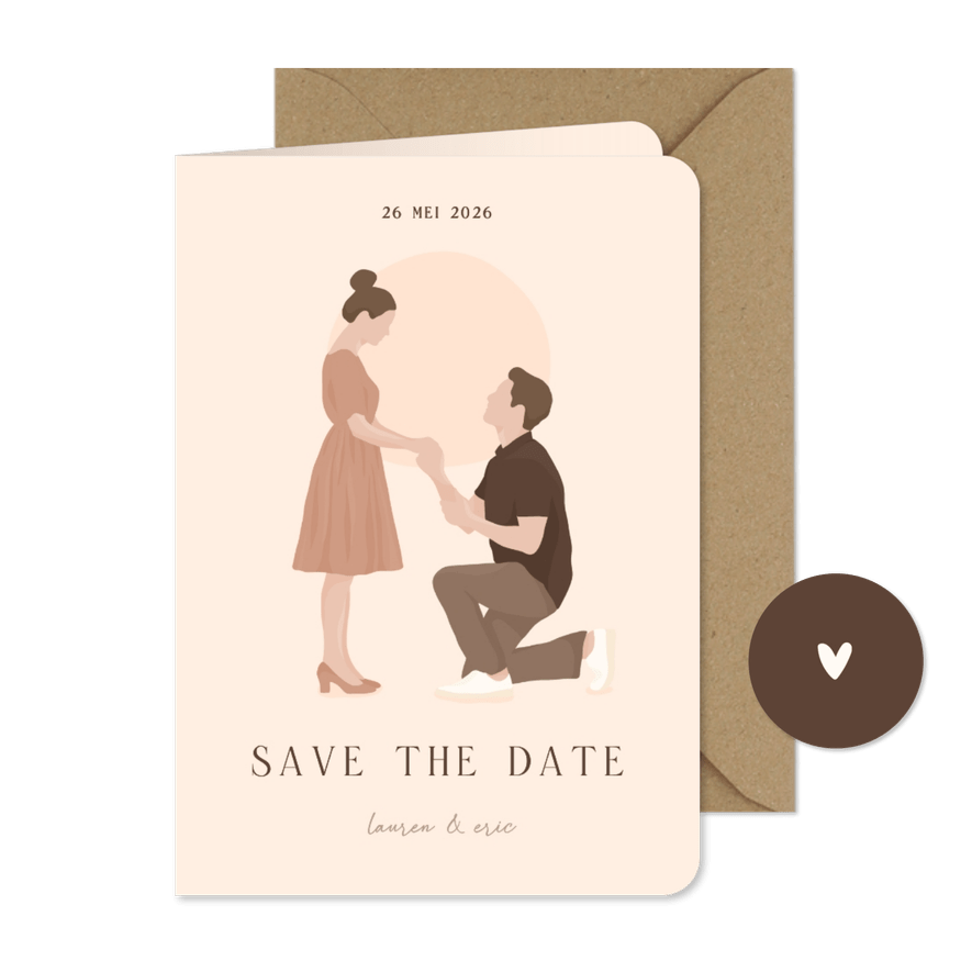 Save the date kaart met illustratie portret van aanzoek - Kaartimpressie