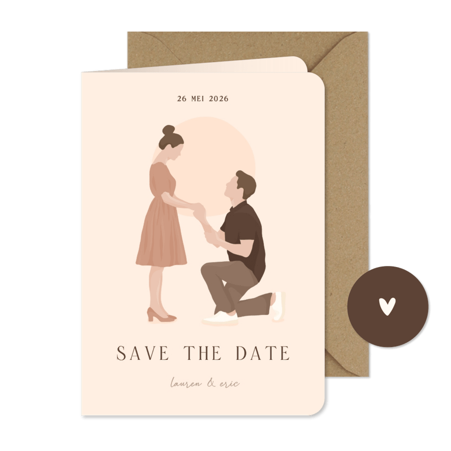Save the date kaart met illustratie portret van aanzoek - Kaartimpressie