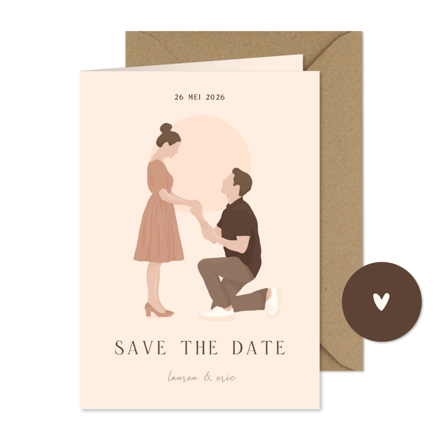 Save the date kaart met illustratie portret van aanzoek - Kaartimpressie