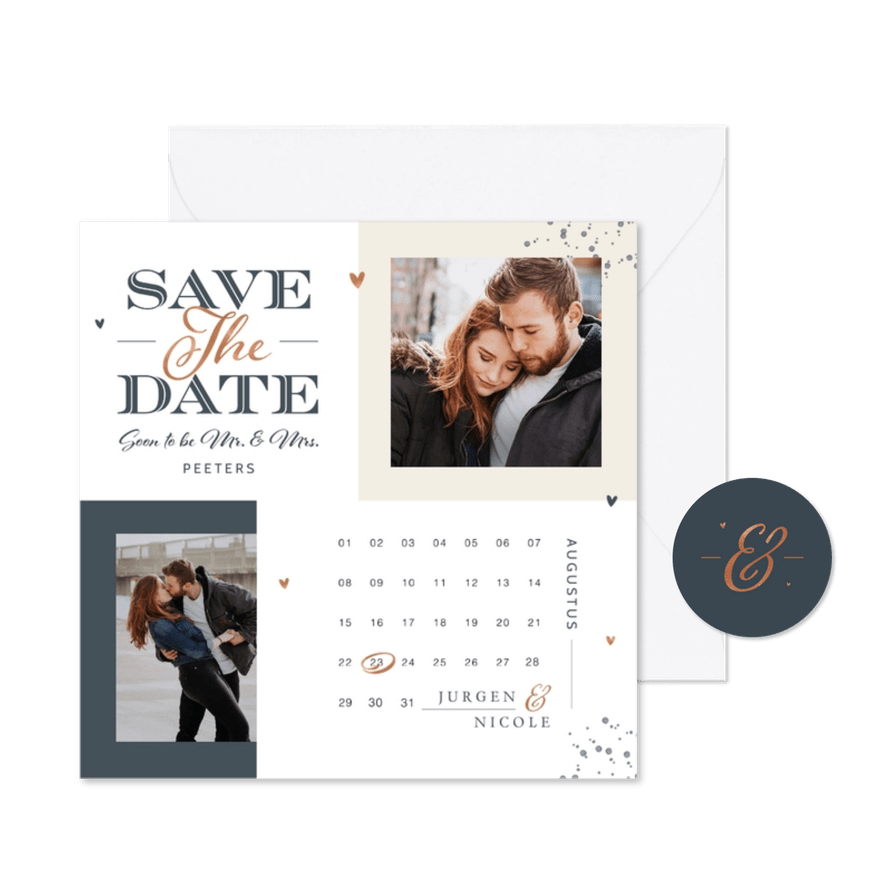 Save the date kaart met kalender grafisch modern foto - Kaartimpressie