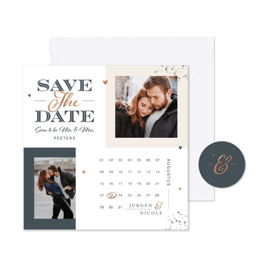 Save the date kaart met kalender grafisch modern foto - Kaartimpressie