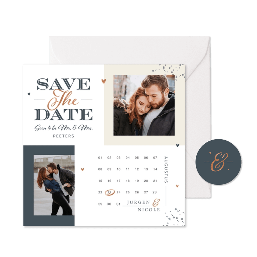 Save the date kaart met kalender grafisch modern foto - Kaartimpressie