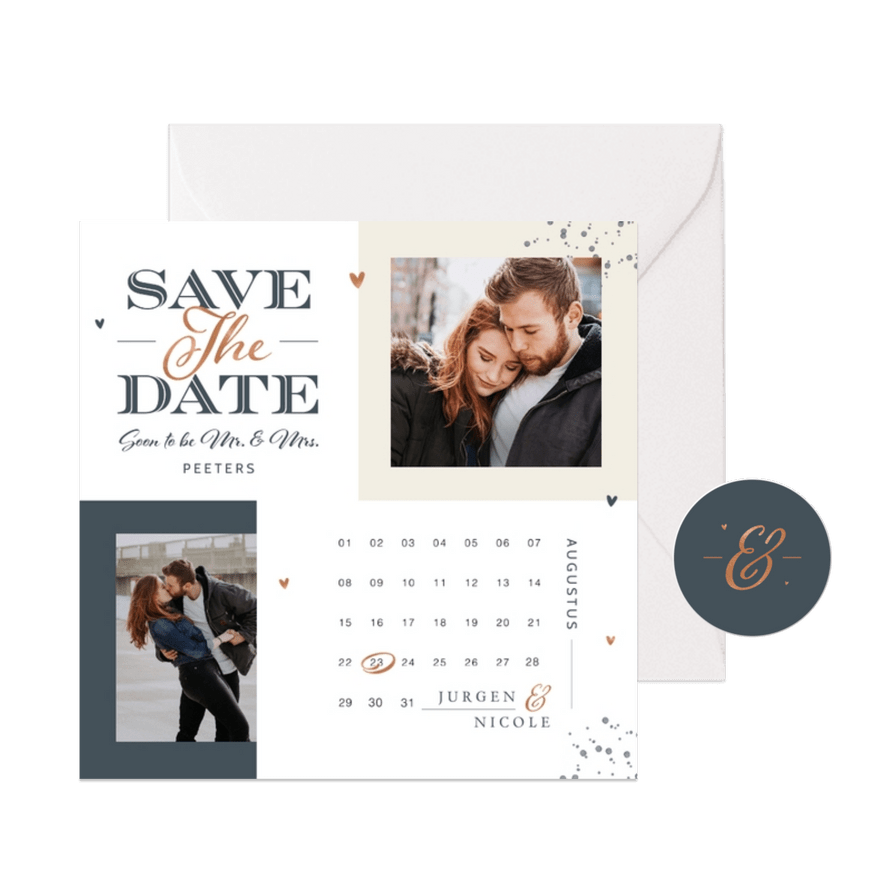 Save the date kaart met kalender grafisch modern foto - Kaartimpressie