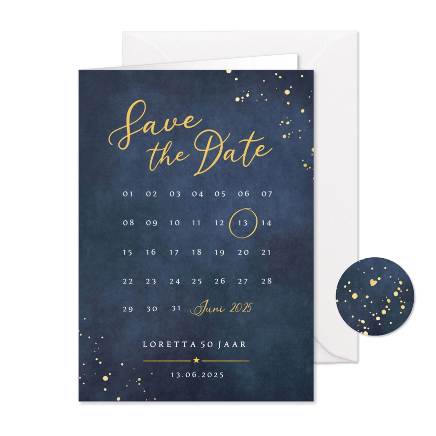 Save the Date kaart met kalender voor een feestje  - Kaartimpressie