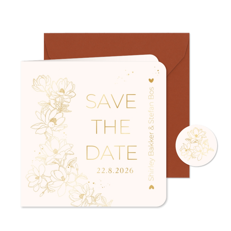 Save the date kaart met lijntekening Magnolia - Kaartimpressie