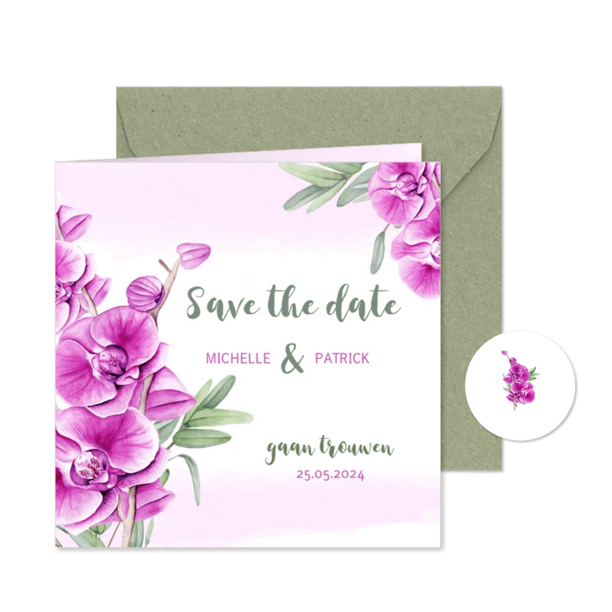 Save the Date kaart orchidee - Kaartimpressie