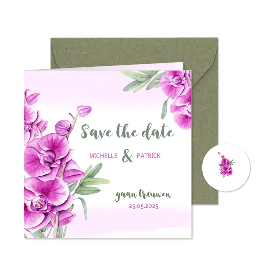 Save the Date kaart orchidee - Kaartimpressie