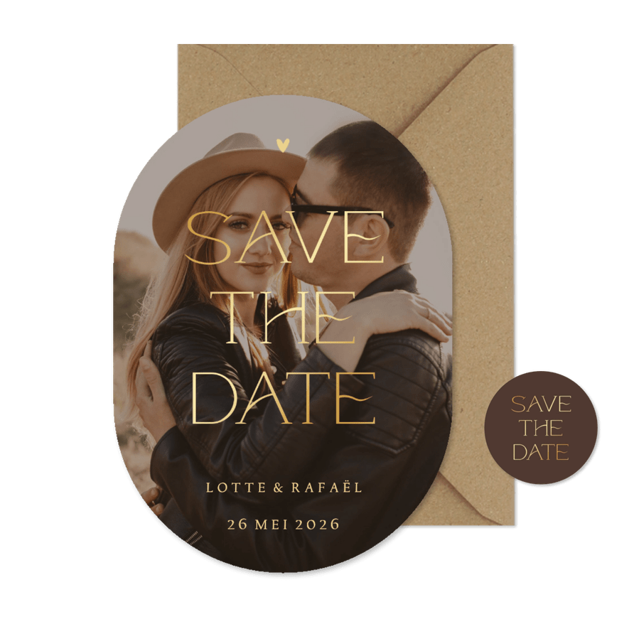 Save the date kaart ovaal met grote foto  - Kaartimpressie
