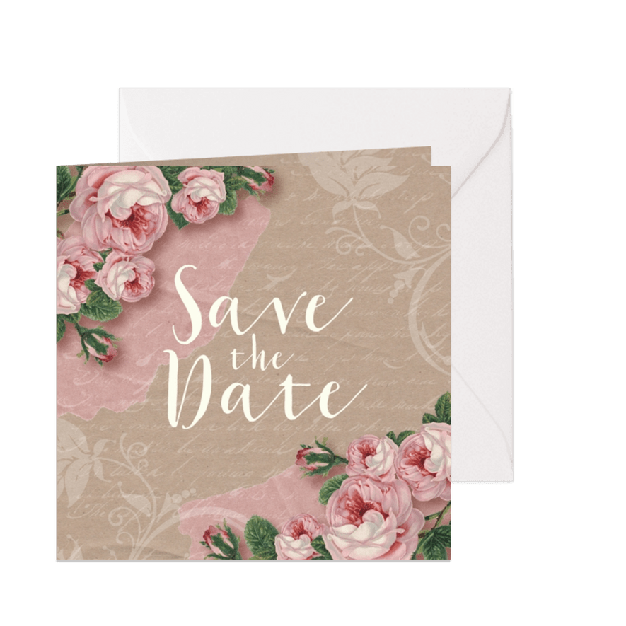 Save the date kaart rozen kraftlook stijlvol - Kaartimpressie