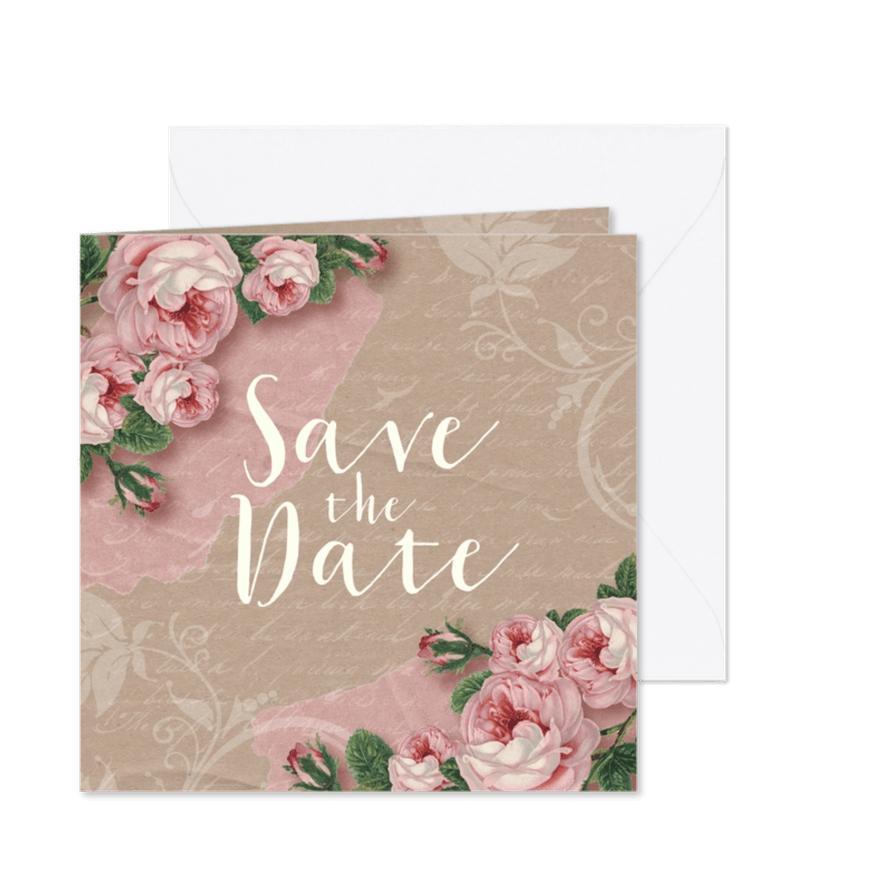 Save the date kaart rozen kraftlook stijlvol - Kaartimpressie