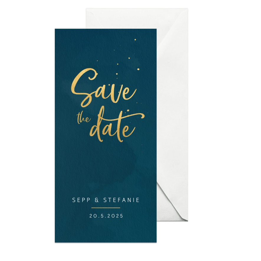 Save the date kaart waterverf en spatten - Kaartimpressie