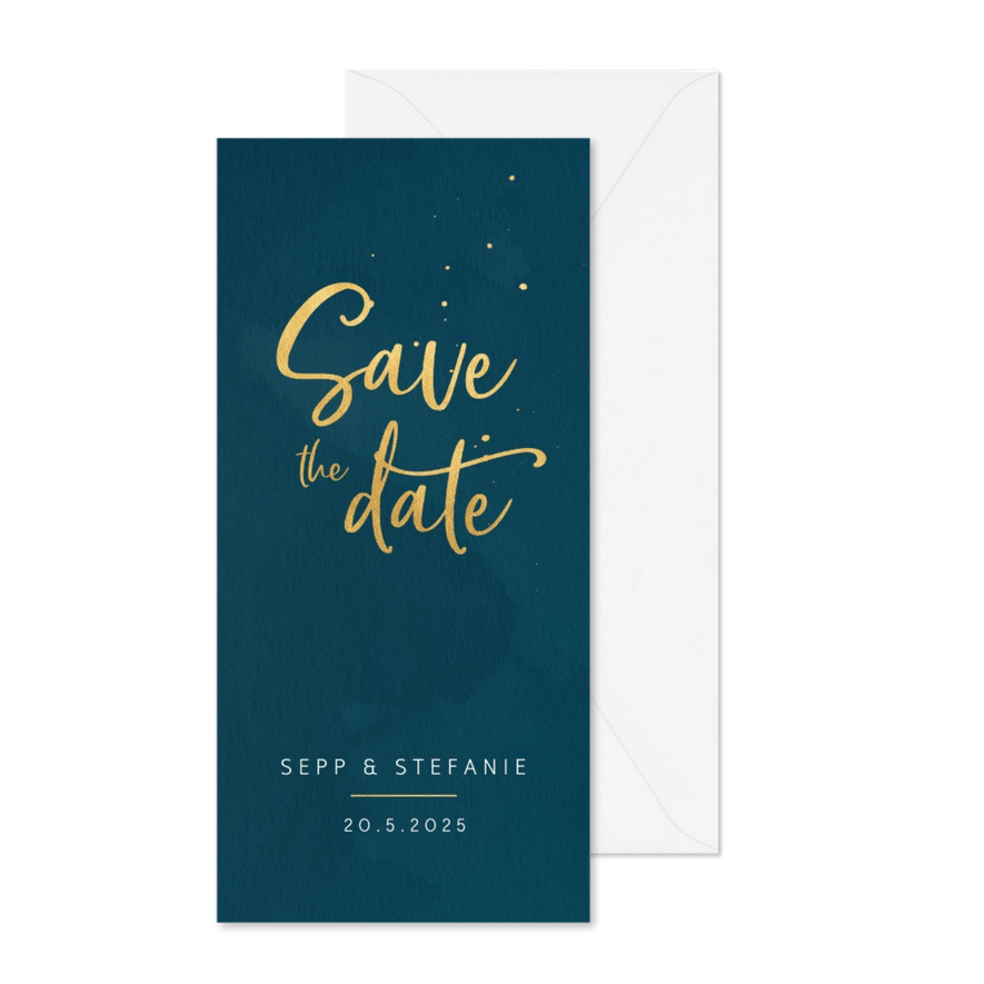 Save the date kaart waterverf en spatten - Kaartimpressie