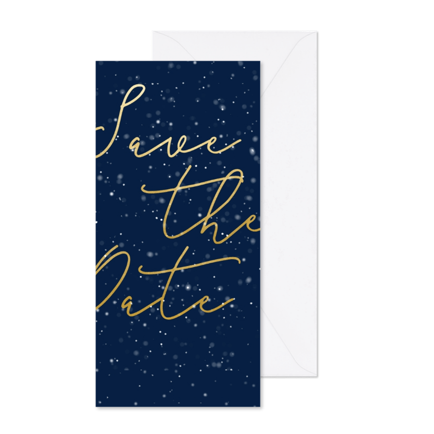 Save the date kerstkaart met gouden tekst langwerpig - Kaartimpressie