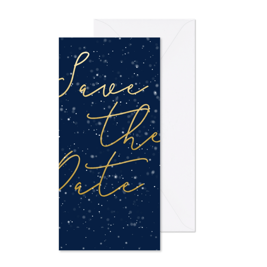 Save the date kerstkaart met gouden tekst langwerpig - Kaartimpressie