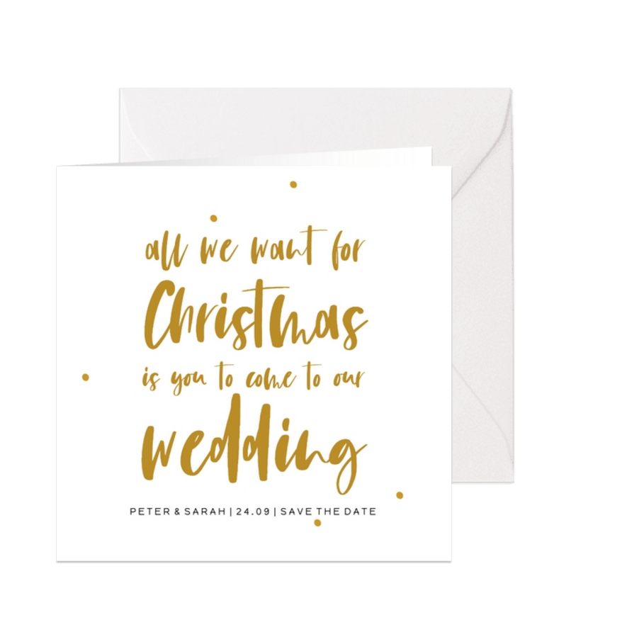 Save the Date kerstkaart met handlettering tekst - Kaartimpressie