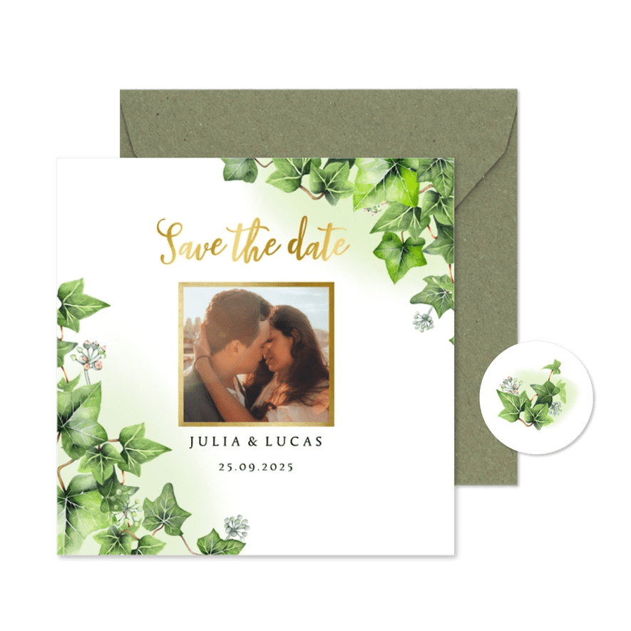 Save the date klimopbladeren - Kaartimpressie