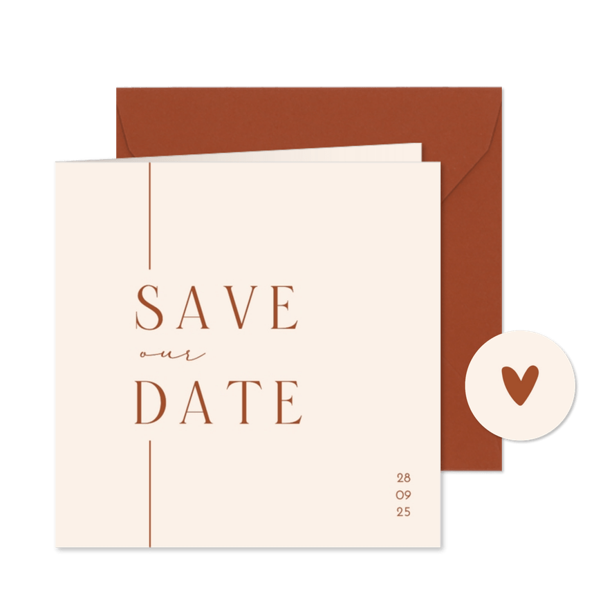 Save the date met lijn beige terracotta minimalistisch - Kaartimpressie