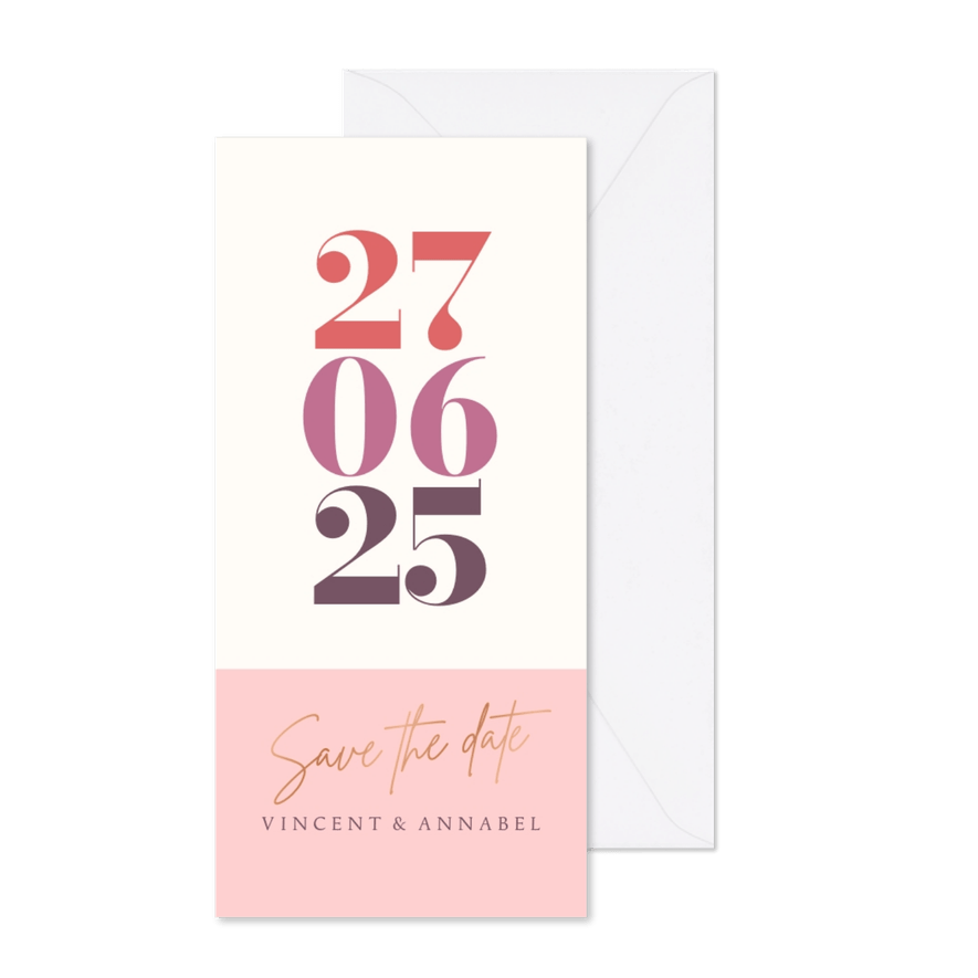 Save the date minimalistisch kleurrijk - Kaartimpressie