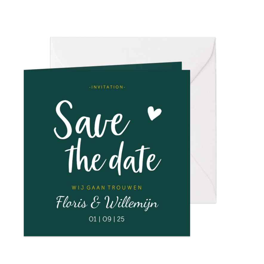 Save the date - stijlvol met namen - Kaartimpressie