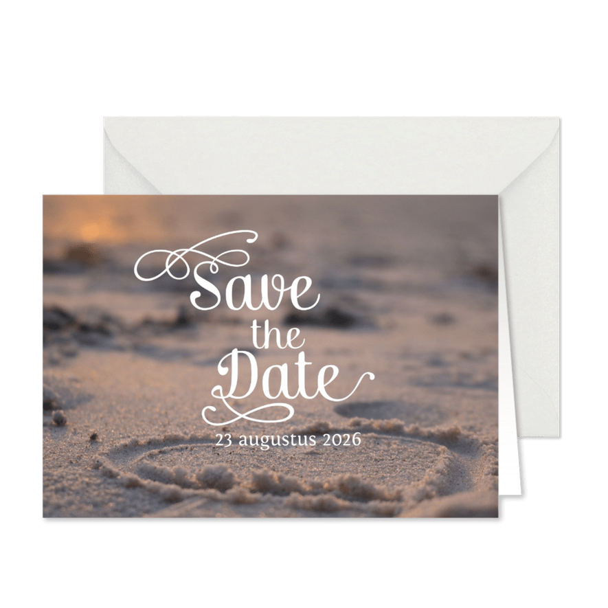 Save the date strand met hart - Kaartimpressie