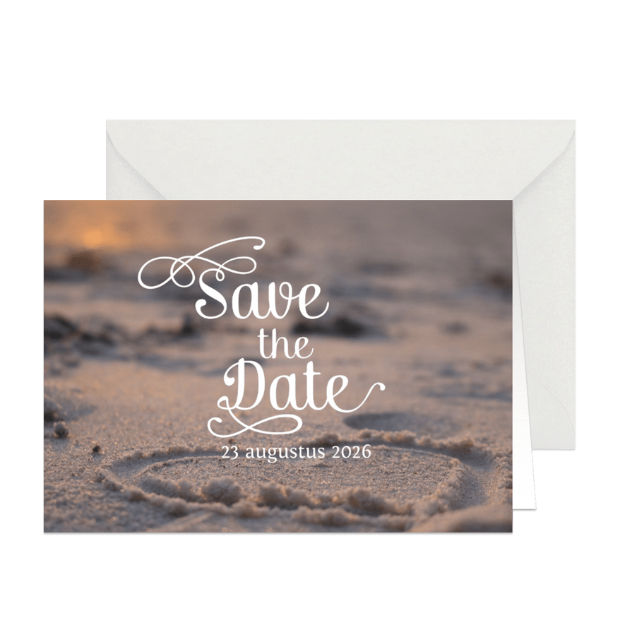 Save the date strand met hart - Kaartimpressie