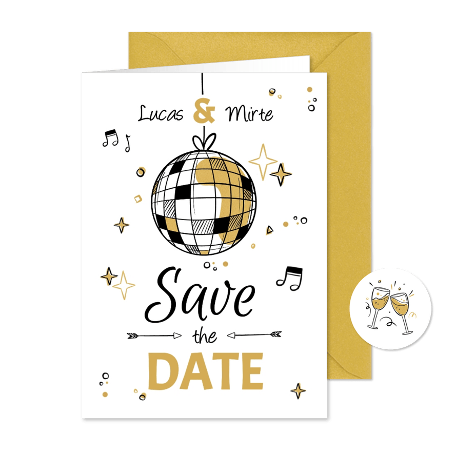 Save the Date trouwkaart festival doodle muziek disco - Kaartimpressie