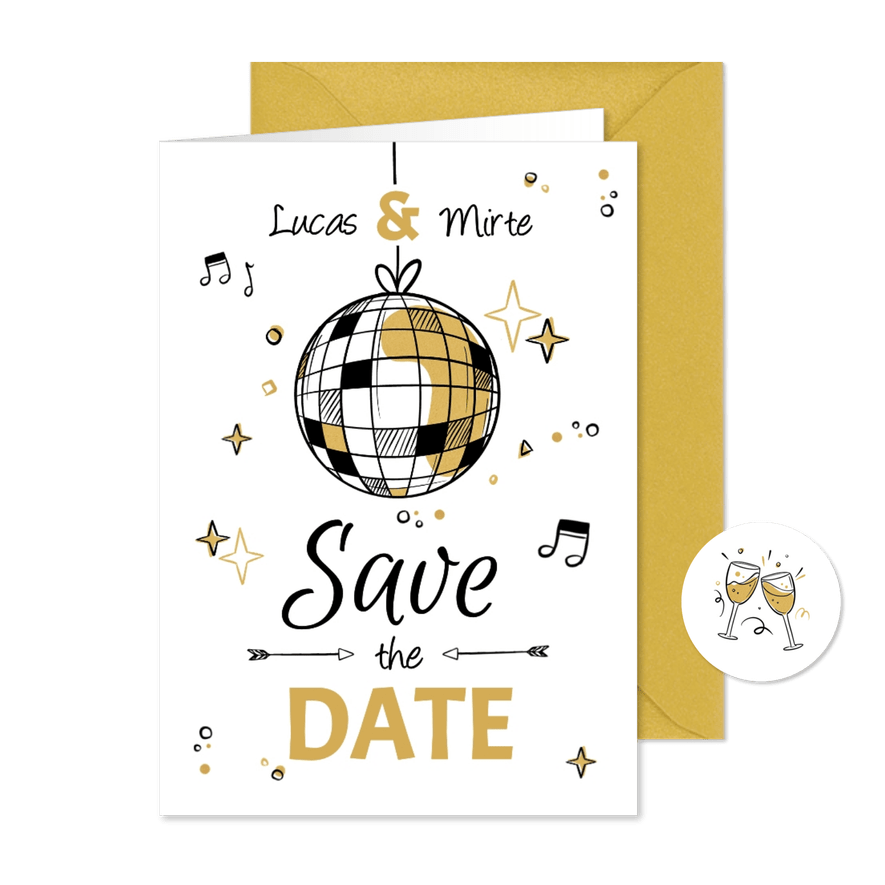 Save the Date trouwkaart festival doodle muziek disco - Kaartimpressie