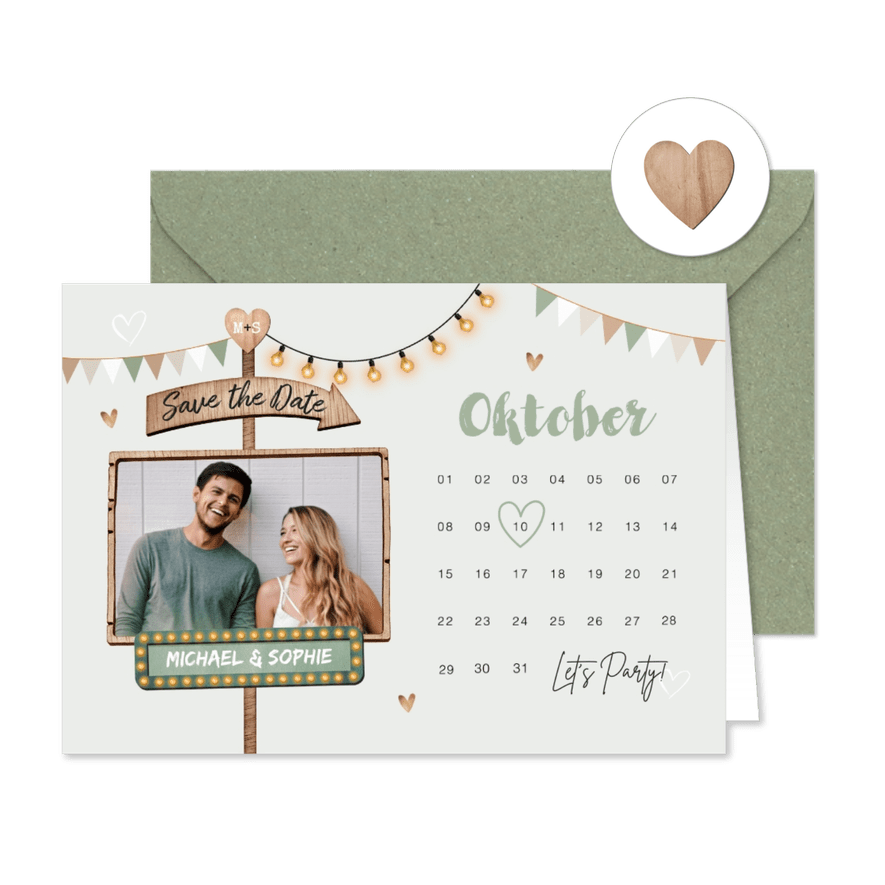 Save the date trouwkaart kalender houtlookwegwijzers - Kaartimpressie