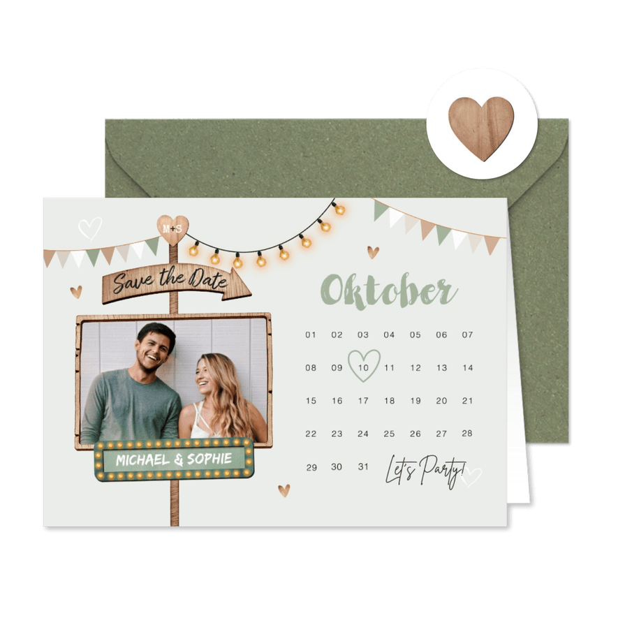 Save the date trouwkaart kalender houtlookwegwijzers - Kaartimpressie