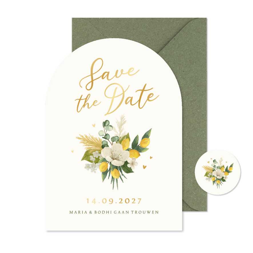 Save the date trouwkaart mediterraans citroenen zomer - Kaartimpressie