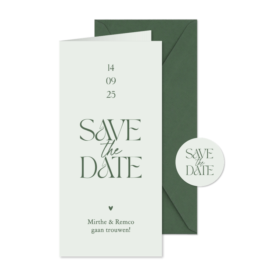 Save the date trouwkaart minimalistisch hartje stijlvol - Kaartimpressie