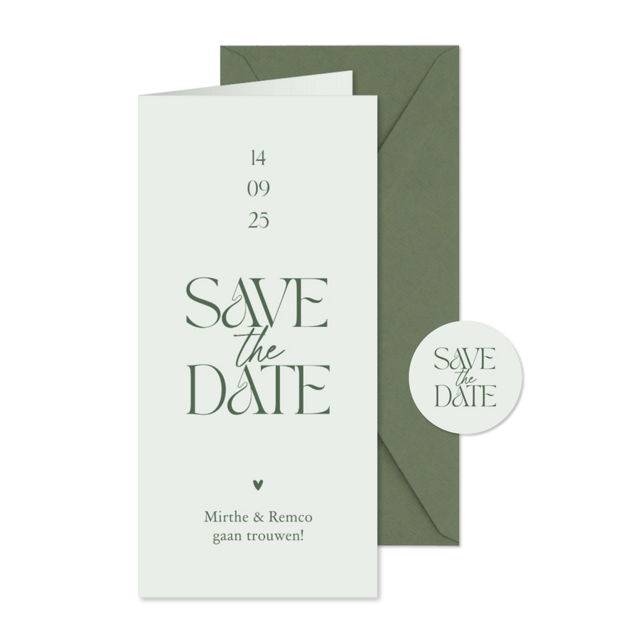 Save the date trouwkaart minimalistisch hartje stijlvol - Kaartimpressie