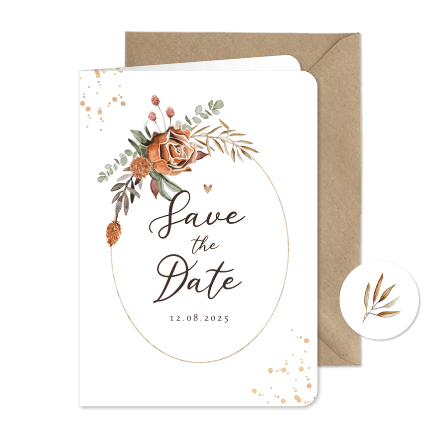 Save the date trouwkaart stijlvol droogbloemen waterverf - Kaartimpressie