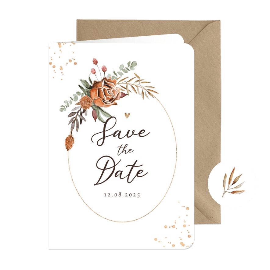 Save the date trouwkaart stijlvol droogbloemen waterverf - Kaartimpressie