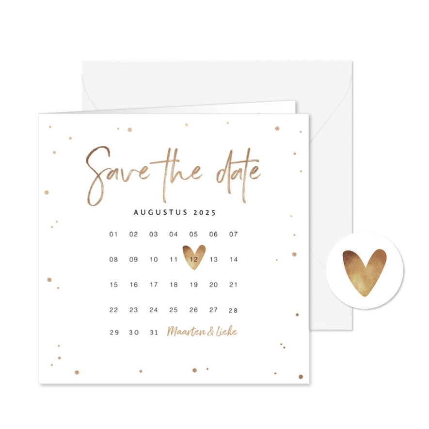 Save the date uitnodiging stijlvol goudlook confetti - Kaartimpressie